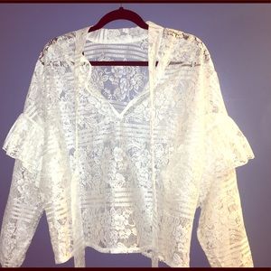 Long-Sleeve Lace Ruffle Top